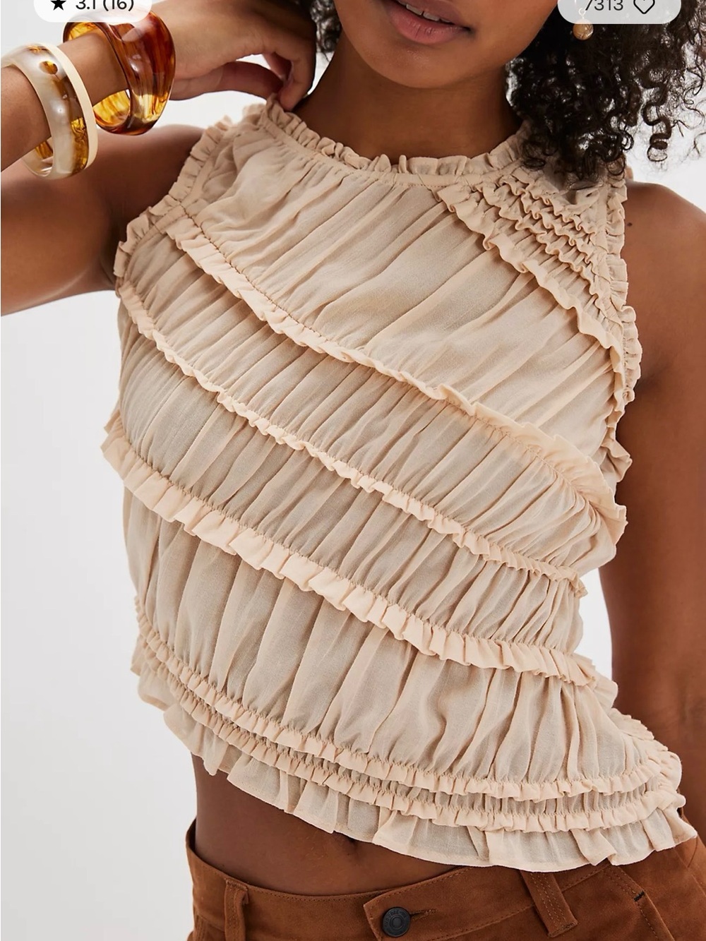 Free People Cream Ruffled Halter Crop Top